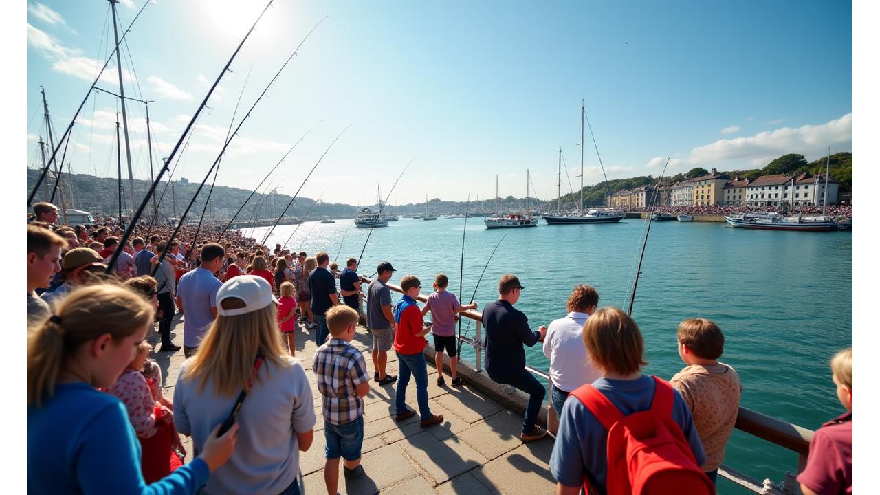 Local Plymouth fishing competition with families and boats