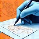 Icon illustrating a hand drawing a fishing lure design on paper.