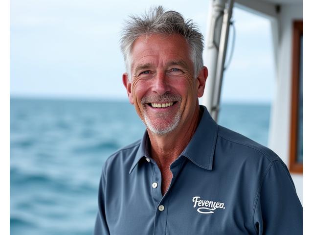 Portrait of a seasoned fishing skipper, Captain John, smiling on his boat.