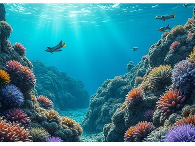 Healthy rocky reef underwater, teeming with small marine creatures