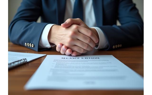 Two hands shaking over a document, symbolizing agreement and legal terms.